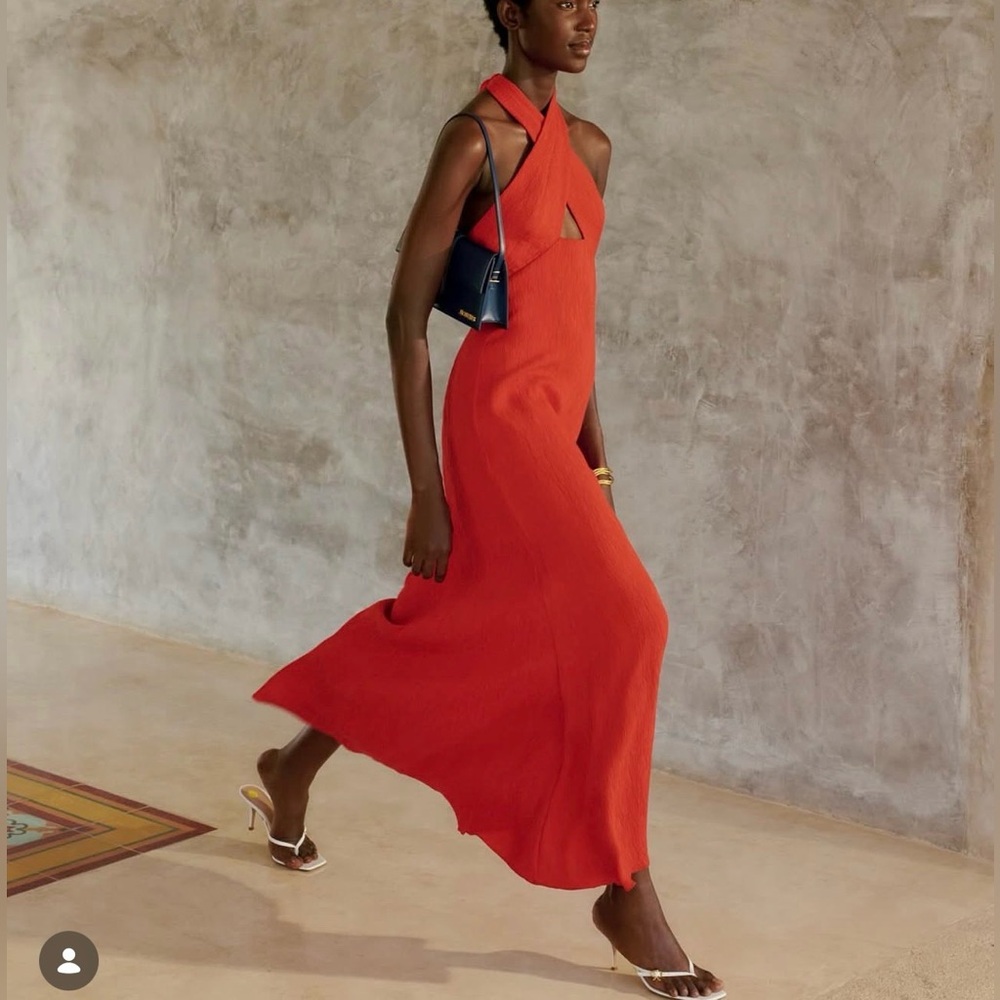 $1250 NWT Johanna Ortiz Runway 100% Silk Red Heart Cutout Halter Maxi Dress - Picture 3 of 16